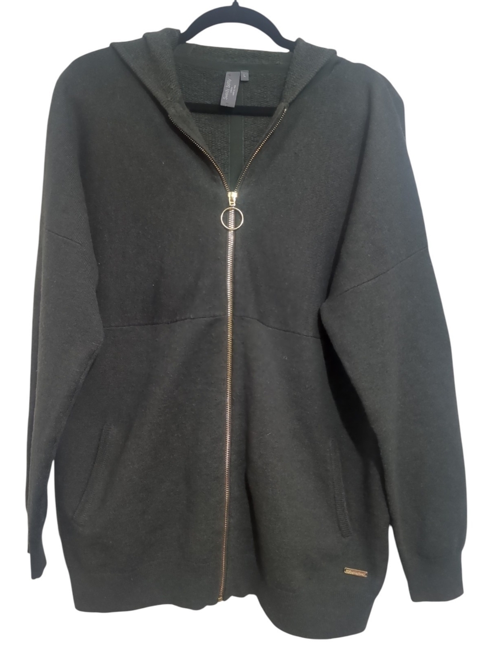 Sweaty Betty Black Full-Zip Hooded Sweater with Ring Pull